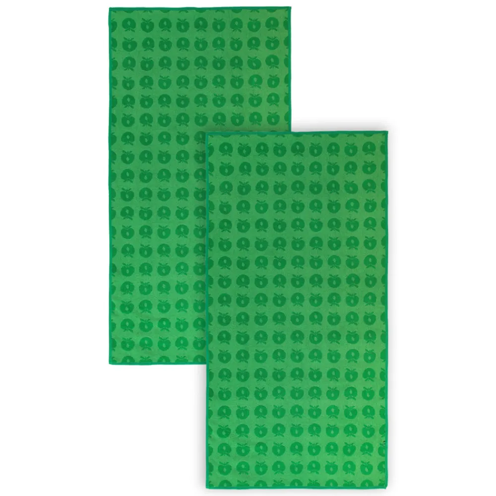 Småfolk 2 pak håndklæde 70x140 med æbler - Apple green-Børn Badekåber & Håndklæder