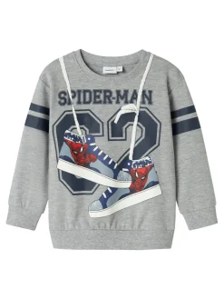 NAME IT Adam Spider Sweatshirt - Grey Melange- Cardigans, Veste & Trøjer