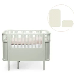 Sebra Baby & Jr. seng - Mist green med madras-Børn Tremmesenge