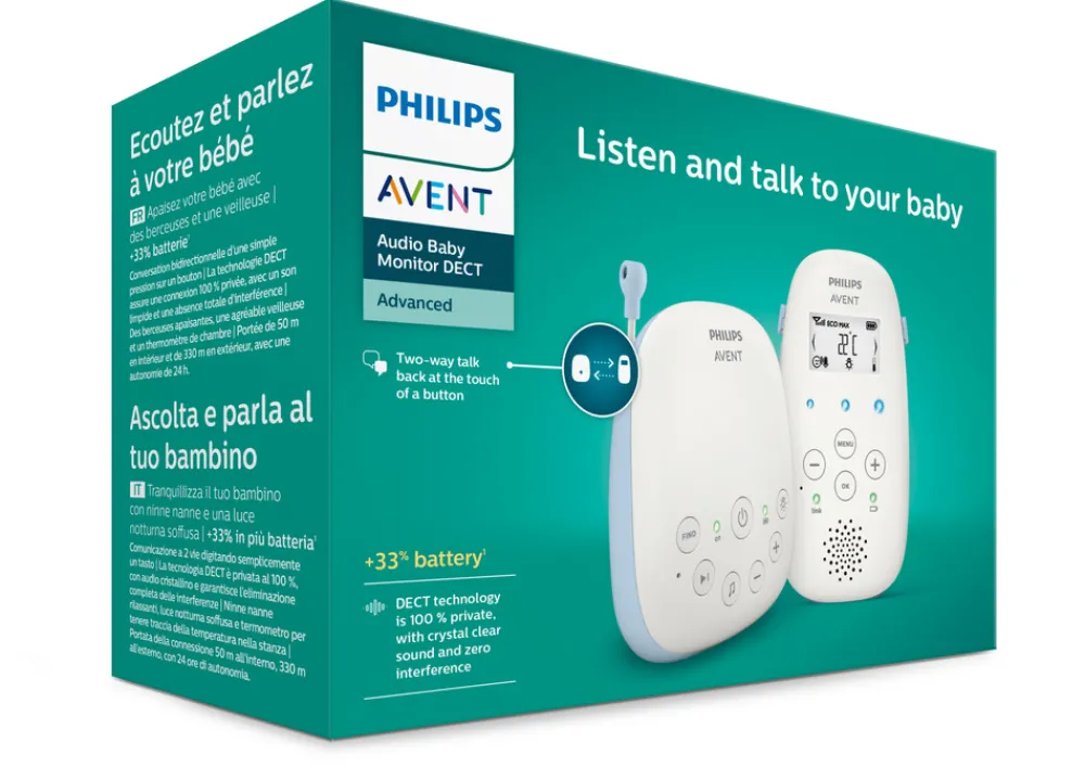 Philips Avent Baby Monitor m. temperatursensor og vuggeviser- Babyalarmer
