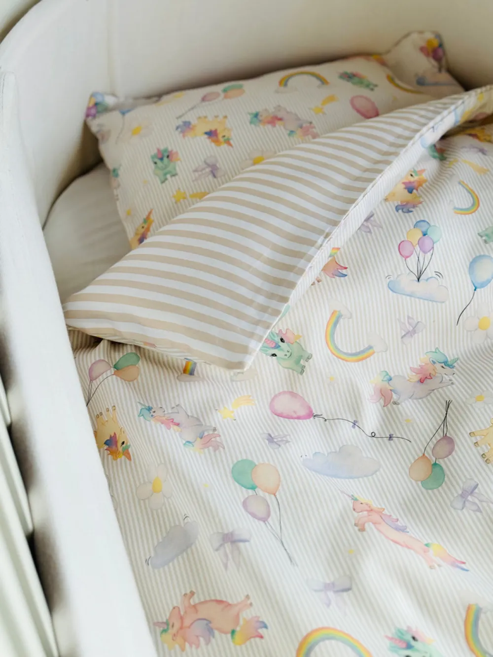 All By Voss Baby sengetøj, Unicorn Rose/Beige 70x100 cm-Børn Sengetøj