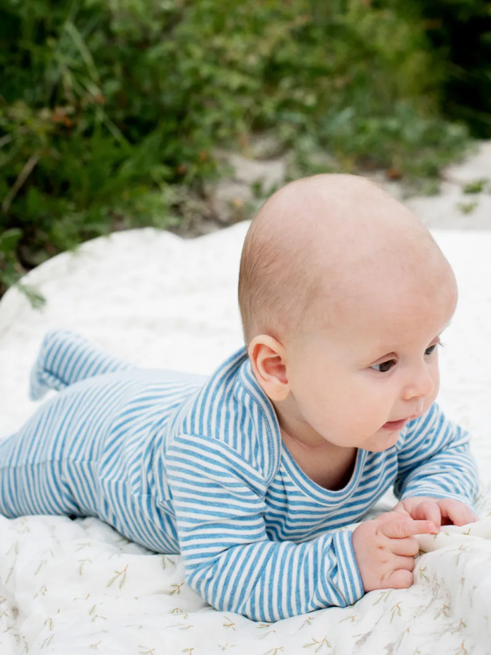 Serendipity Organics Baby Stribet Dragt - AZURSTRIPE- Heldragter M. Fod