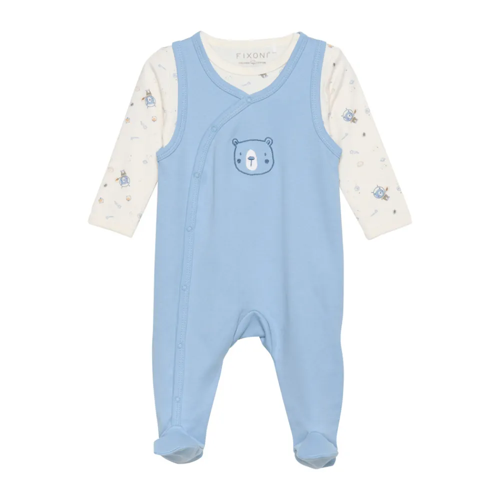 Fixoni Body langærmet m.romper - Ashley Blue- Bodysæt|Heldragter M. Fod