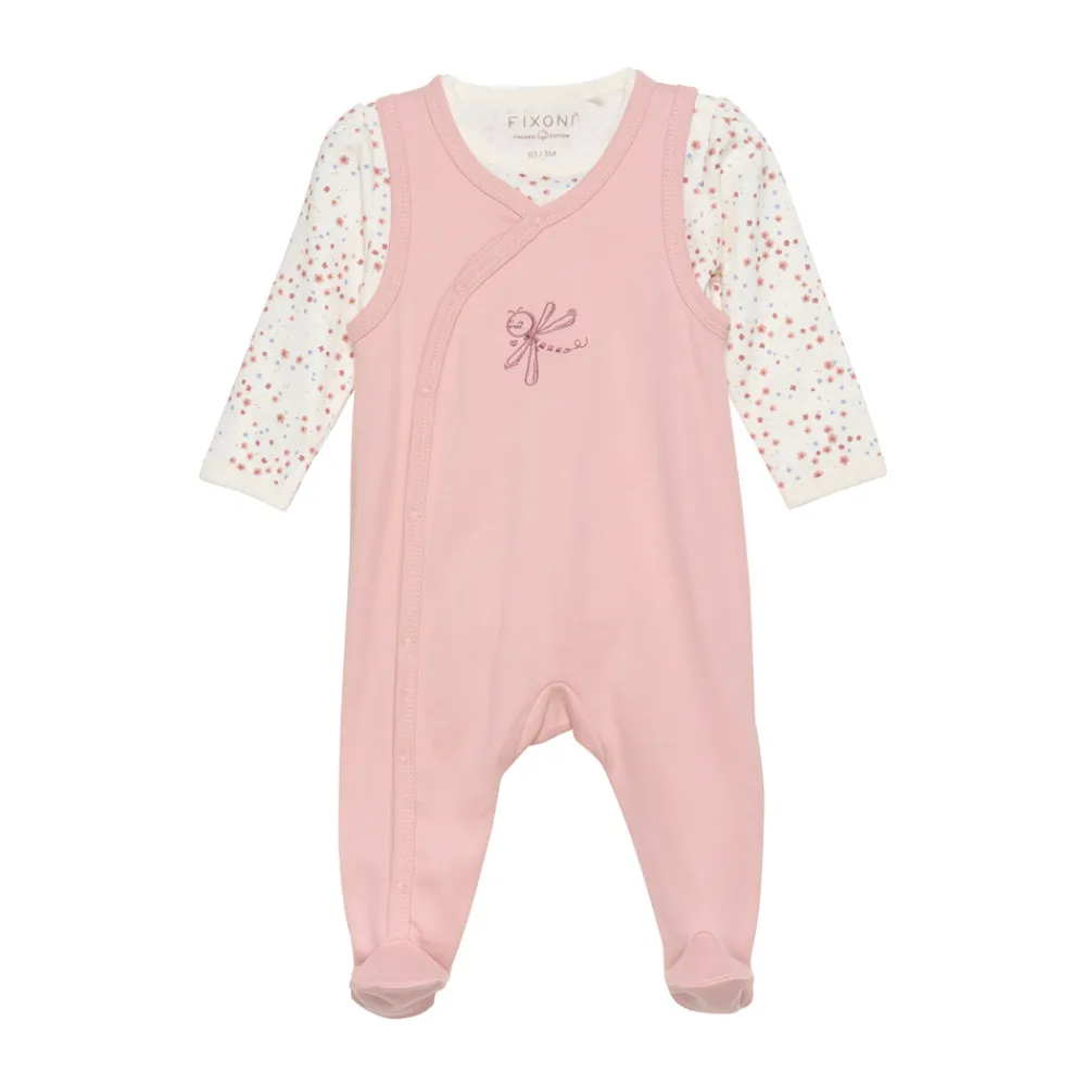 Fixoni Body langærmet m.romper - Misty Rose- Bodysæt|Heldragter M. Fod