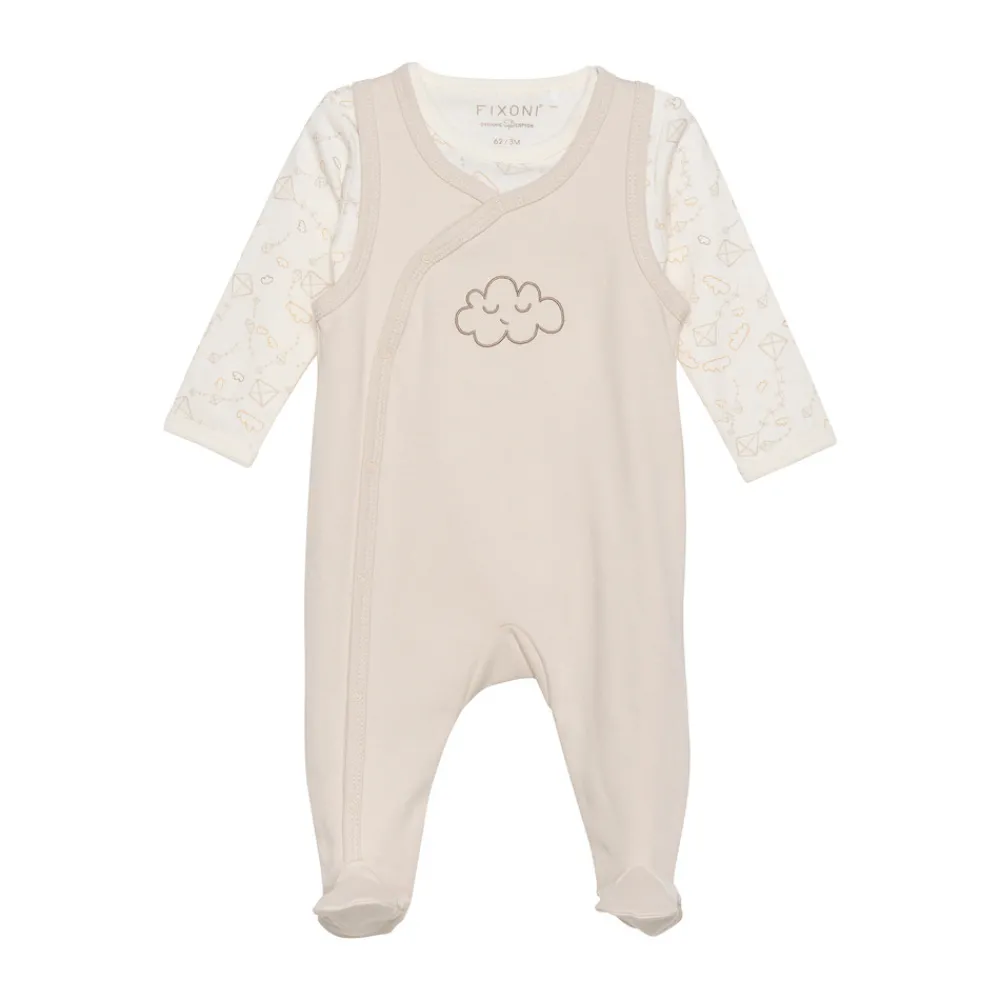 Fixoni Body langærmet m.romper - Oatmeal- Bodysæt|Heldragter M. Fod