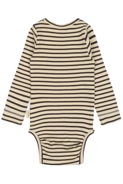 PETIT PIAO Body ls - Coffee Bean/Off White- Bodystocking Langærmet