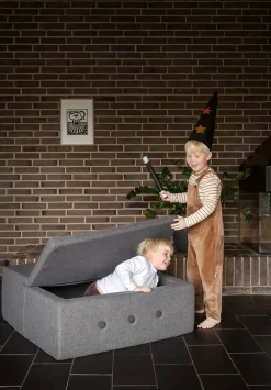 By KlipKlap Børnesofa, firkantet - mørkegrå/sortgrå knap-Børn Tumlemøbler