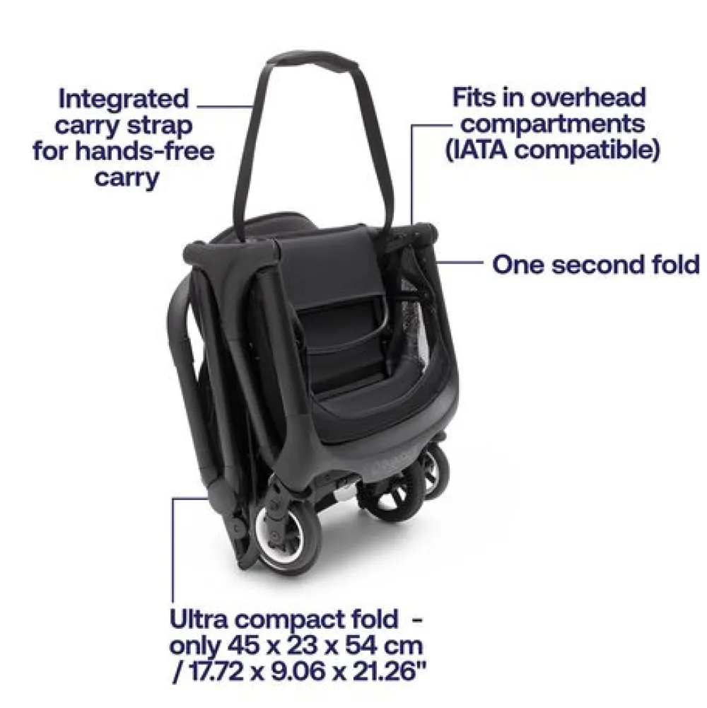 Bugaboo Butterfly inkl. transporttaske - midnight black- Klapvogne Med Ergonomiske Sæder|Rejseklapvogne