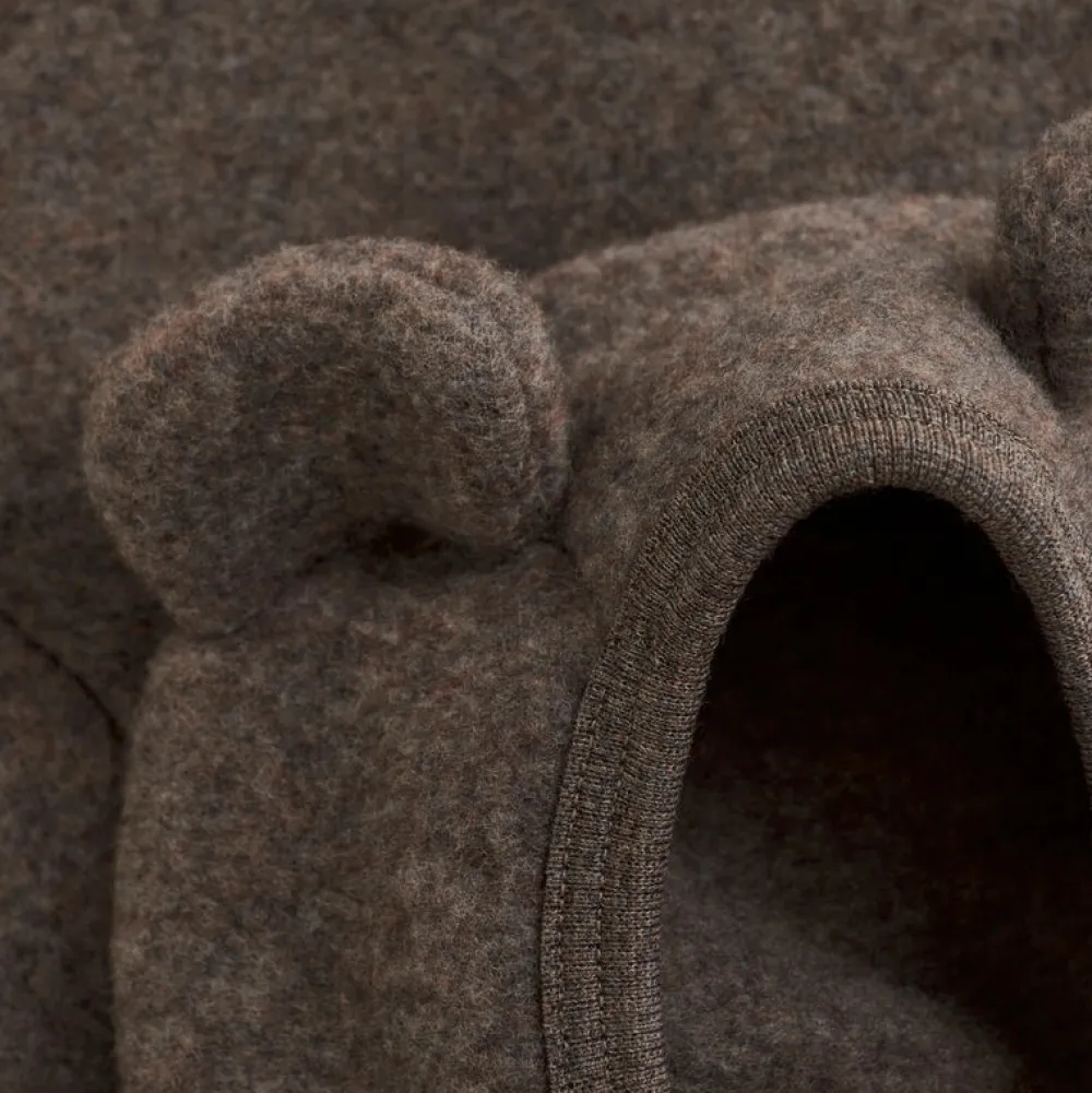 HUTTEliHUT Cardigan m. Ører Uld Fleece - Brown Melange- Uldoverdele|Cardigans, Veste & Trøjer