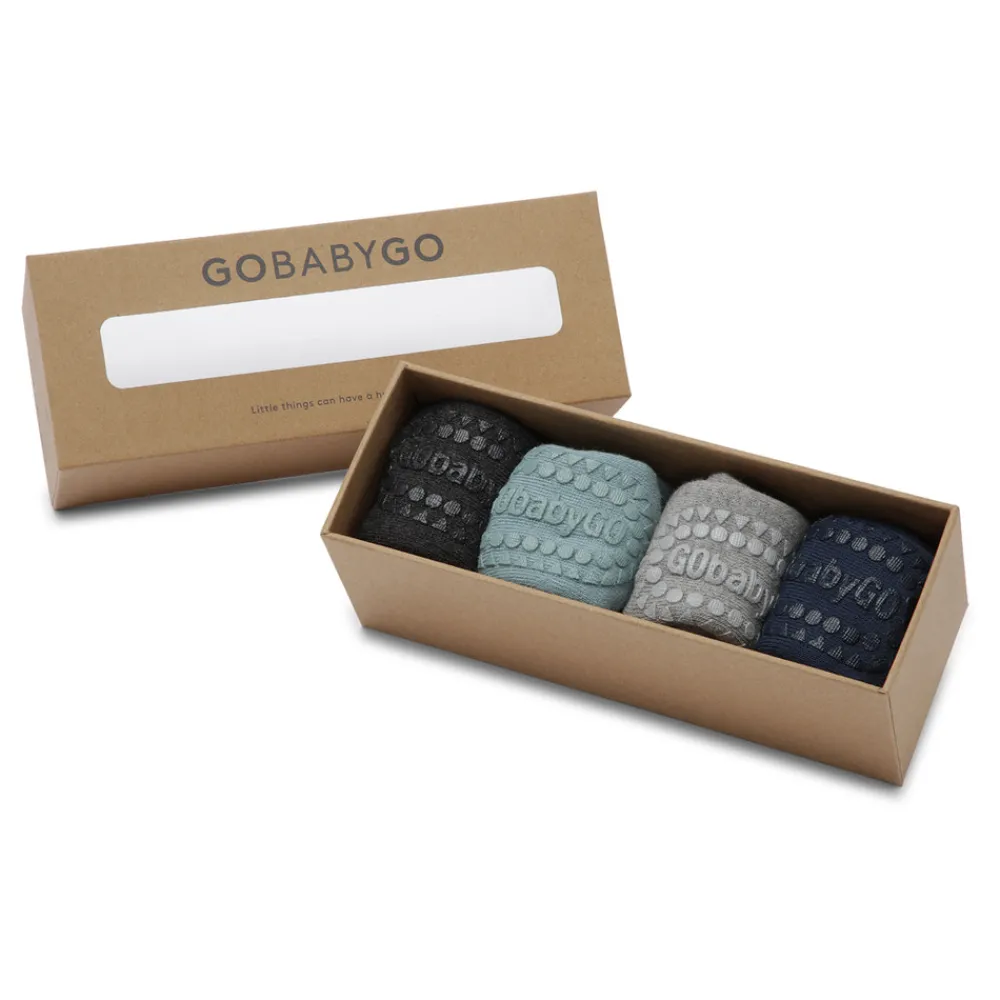 GOBABYGO Combo box - Bomuld - GR/BL/NA- Skridsikre Strømper