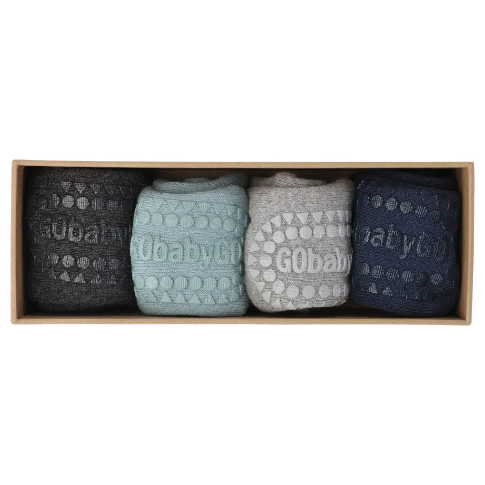 GOBABYGO Combo box - Bomuld - GR/BL/NA- Skridsikre Strømper