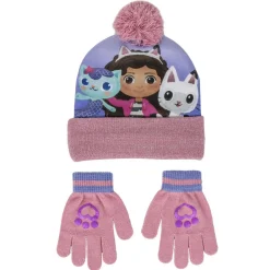 YM-EYEWEAR 2-Delt Hue og vante sæt - Gabby's Dollhouse - LRØD/LILLA- Luffer & Vanter|Elefanthuer & Huer