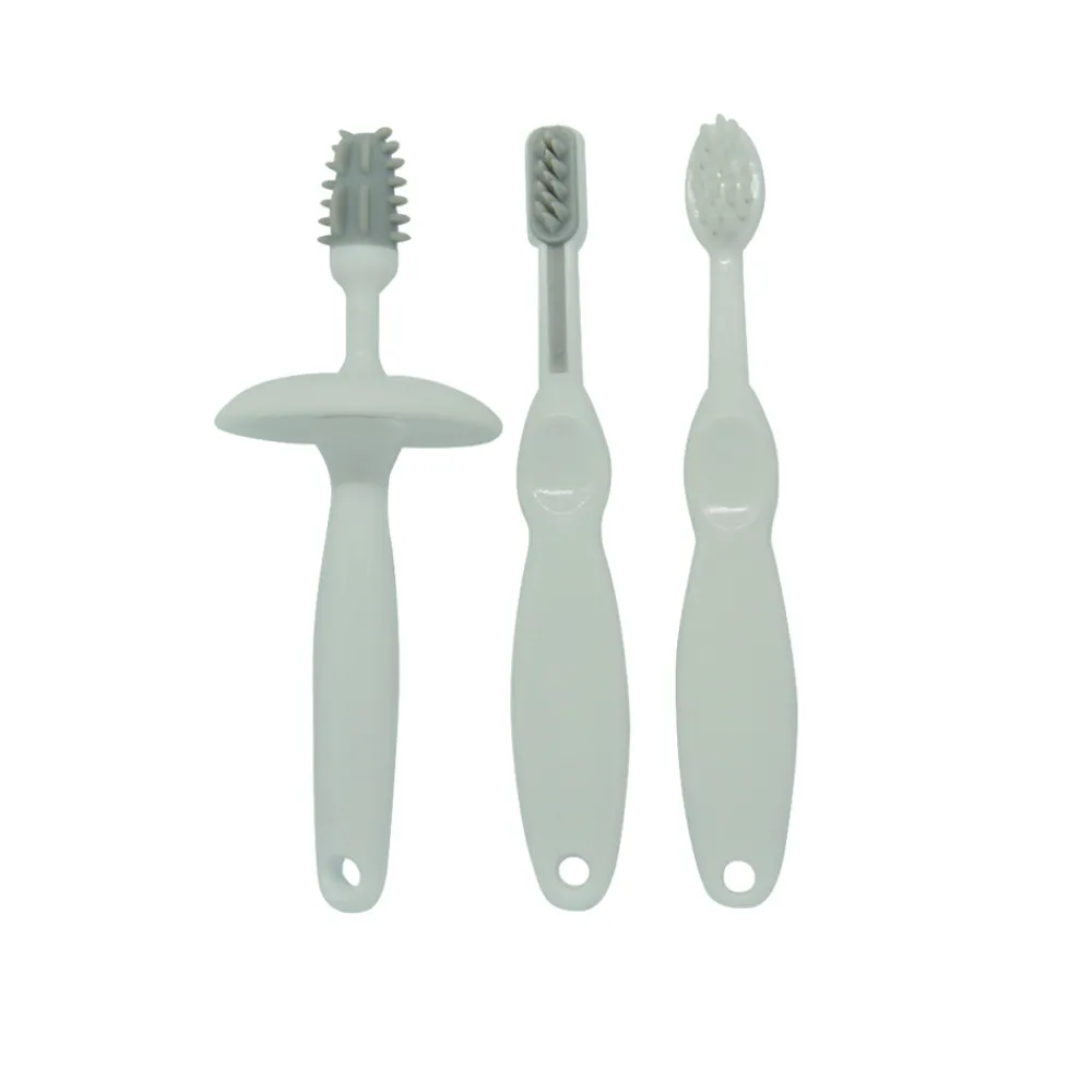 Oopsy 3-delt trænings tandbørste sæt, grå- Plejeartikler Til Baby