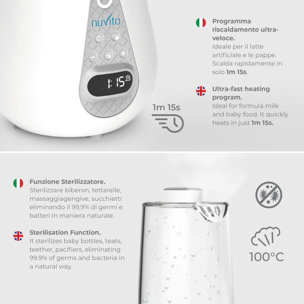 Nuvita Digital flaskevarmer og sterilisator- Tilberedning & Rengøring