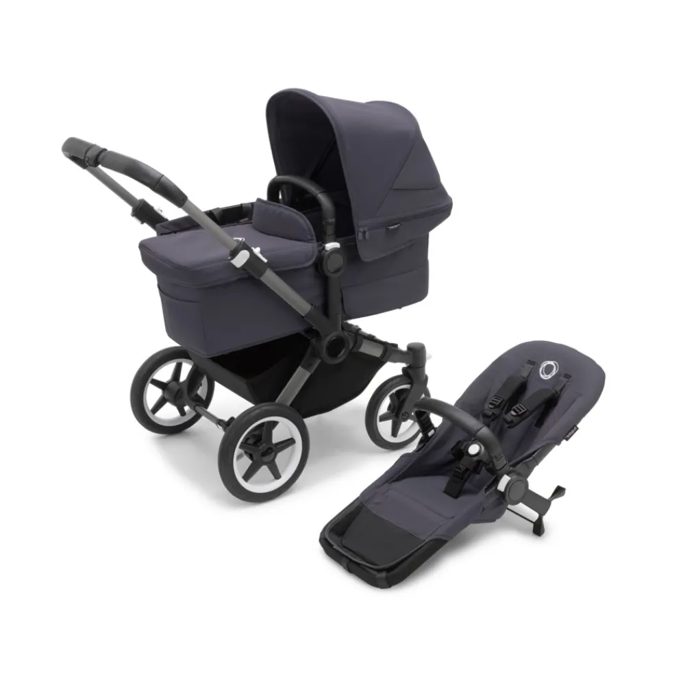 Bugaboo Donkey 5 mono complete - stormy blue/graphite stel- Søskende/Tvillingevogne|Kombivogne Med Ergonomiske Sæder