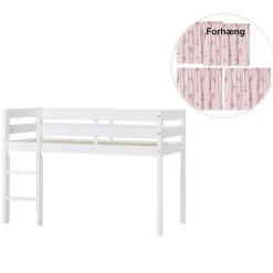 Hoppekids ECO Comfort halvhøj seng hvid, med forhæng rød-Børn Pakkeløsninger