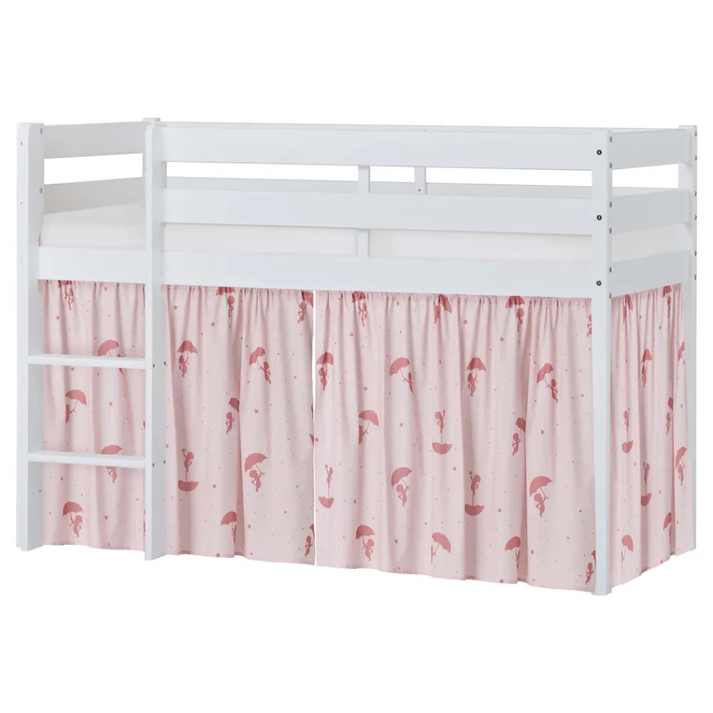 Hoppekids ECO Comfort halvhøj seng hvid, med forhæng rød-Børn Pakkeløsninger