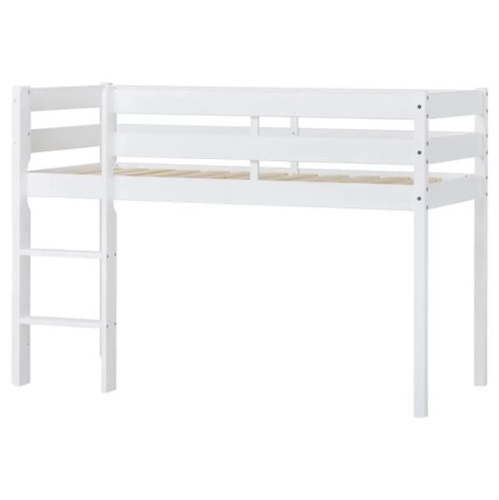 Hoppekids ECO Comfort halvhøj seng hvid, med forhæng rød-Børn Pakkeløsninger