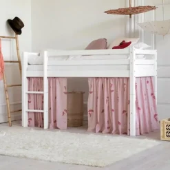 Hoppekids ECO Comfort halvhøj seng hvid, med forhæng rød-Børn Pakkeløsninger