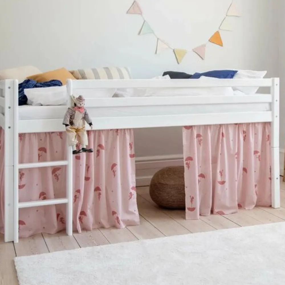 Hoppekids ECO Comfort halvhøj seng hvid, med forhæng rød-Børn Pakkeløsninger