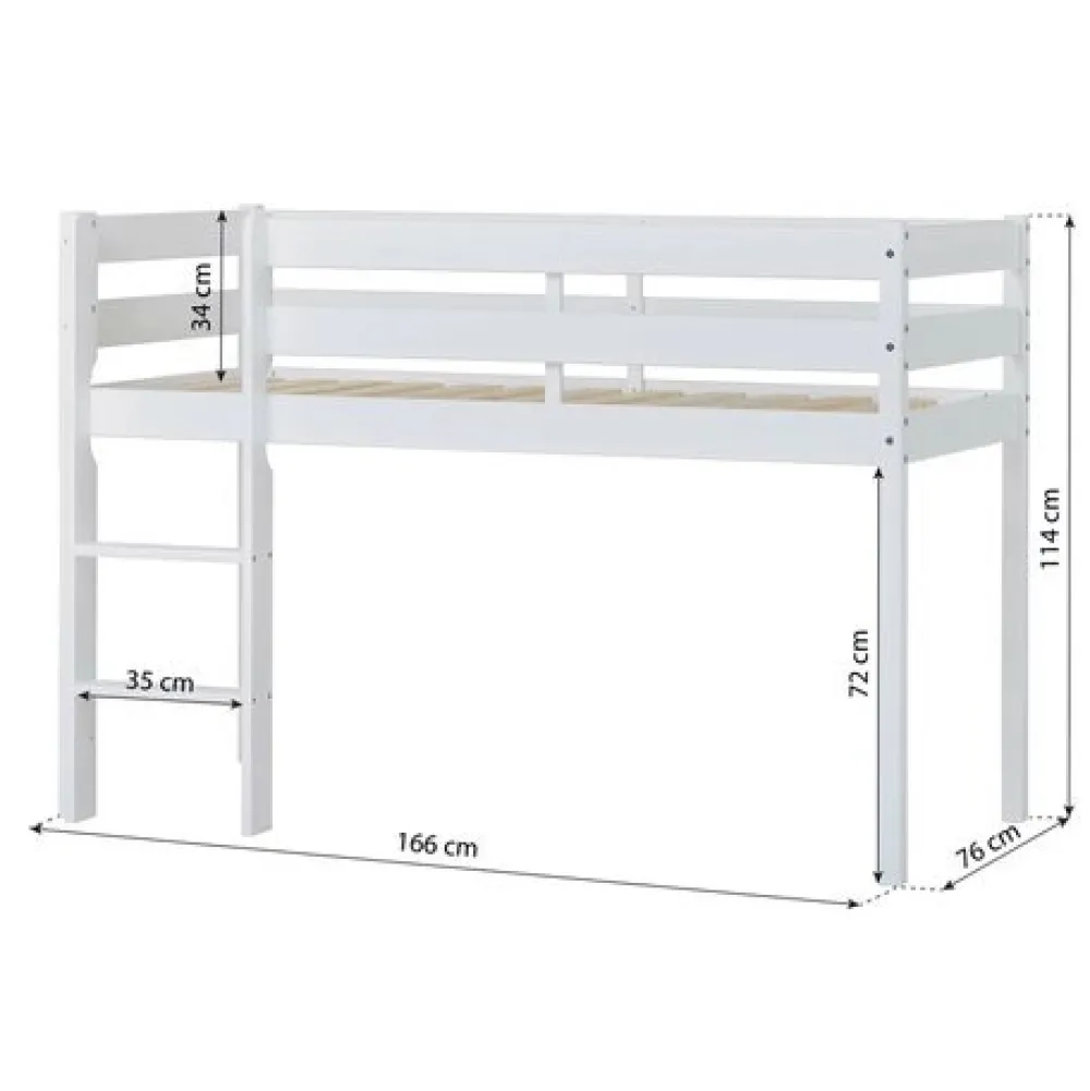 Hoppekids ECO Comfort halvhøj seng hvid, med forhæng rød-Børn Pakkeløsninger