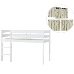 Hoppekids ECO Comfort halvhøj seng hvid, med forhæng grøn-Børn Pakkeløsninger|Juniorsenge