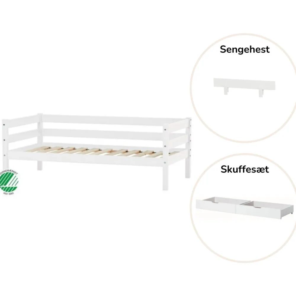 Hoppekids ECO Comfort Juniorseng hvid, med sengehest og skuffesæt-Børn Pakkeløsninger|Juniorsenge