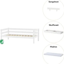 Hoppekids ECO Comfort Juniorseng hvid, med sengehest, skuffesæt og madras-Børn Pakkeløsninger|Juniorsenge