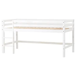 Hoppekids ECO Dream Halvhøj seng (delbar) hvid 90x200, med forhæng grøn-Børn Pakkeløsninger|Juniorsenge