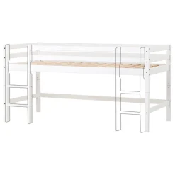 Hoppekids ECO Dream Halvhøj seng (delbar) hvid 90x200, med forhæng grøn-Børn Pakkeløsninger|Juniorsenge