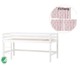 Hoppekids ECO Dream Halvhøj seng (delbar) hvid 70x160, med forhæng rød-Børn Pakkeløsninger|Juniorsenge