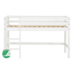 Hoppekids ECO Dream Halvhøj seng (delbar) hvid 70x160, med forhæng grøn-Børn Pakkeløsninger|Juniorsenge