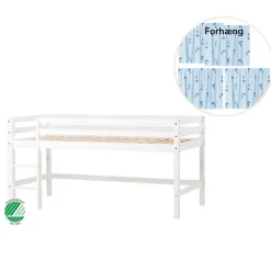 Hoppekids ECO Dream Halvhøj seng (delbar) hvid 90x200, med forhæng blå-Børn Pakkeløsninger|Juniorsenge