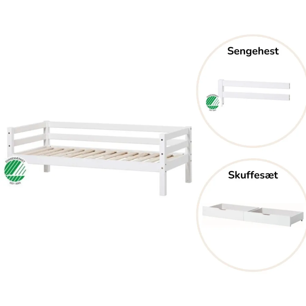 Hoppekids ECO Dream Juniorseng hvid, med sengehest og skuffesæt-Børn Pakkeløsninger|Juniorsenge