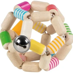 Goki Elastisk ranglebold i træ med striber og bjælde- Sansebolde|Bideringe & Rangler