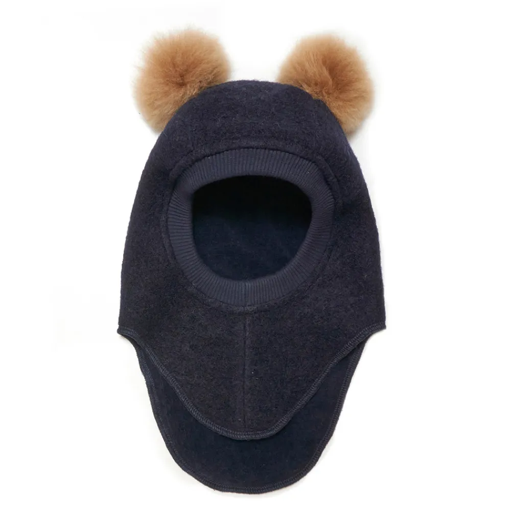 HUTTEliHUT Elefanthue m. Alpaca Pompoms - Navy Melange- Elefanthuer & Huer|Uldhuer, Uldvanter & Uldfutter