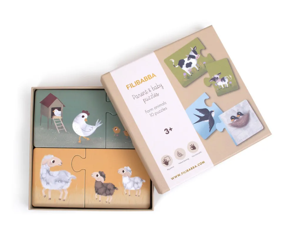 Filibabba Forældre og barn puslespil - Bondegårdsdyr- Puslespil