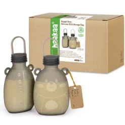 Haakaa Happii Bear Silikoneposer til mælk, 260ml - 2-pak- Madopbevaring|Brystpumper