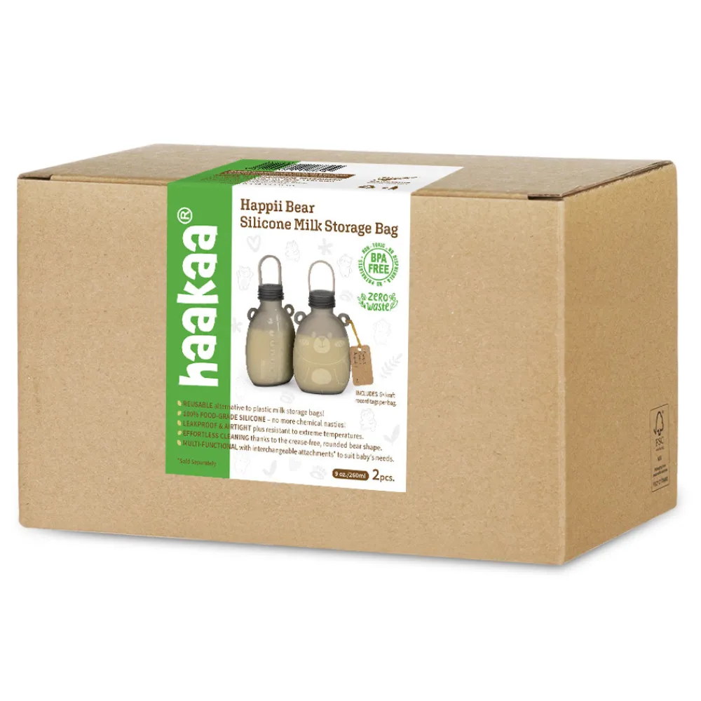Haakaa Happii Bear Silikoneposer til mælk, 260ml - 2-pak- Madopbevaring|Brystpumper