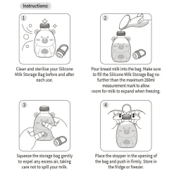 Haakaa Happii Bear Silikoneposer til mælk, 260ml - 2-pak- Madopbevaring|Brystpumper