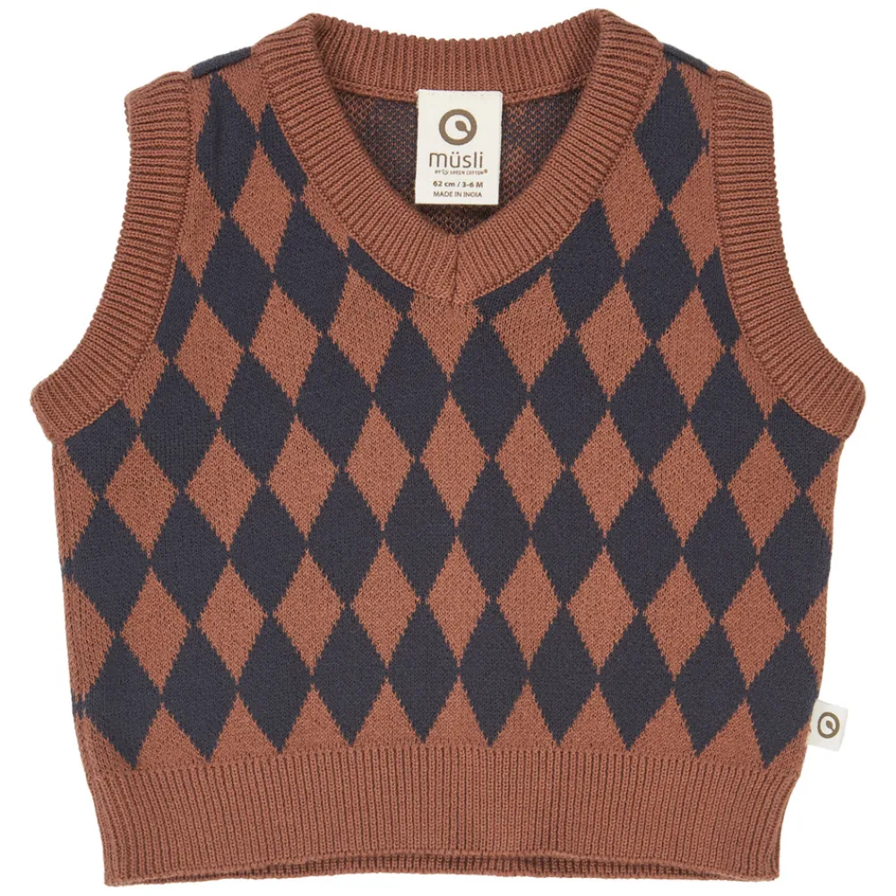 Müsli Harlequin Strikvest - Root- Cardigans, Veste & Trøjer