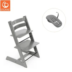 Tripp Trapp® Højstol bøg inkl. newborn sæt - Storm grey-Børn Højstole Med Tilbehør