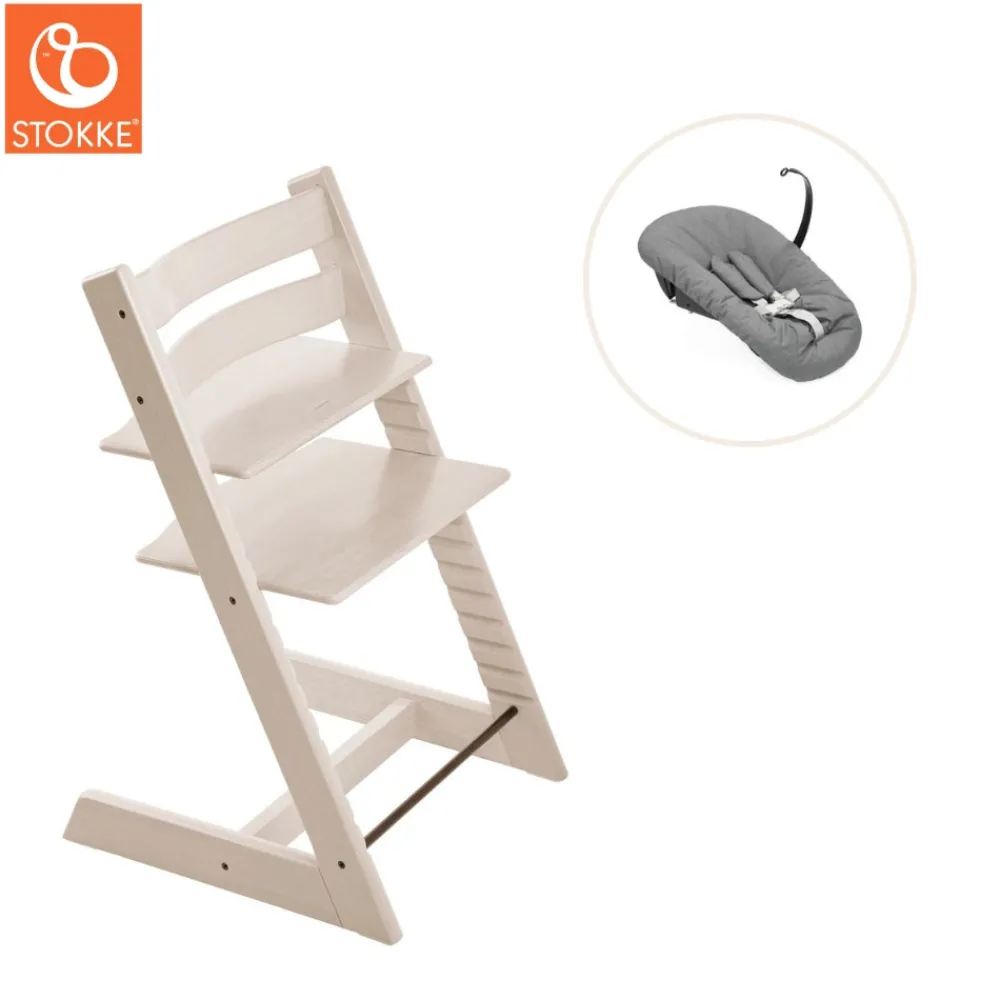 Tripp Trapp® Højstol bøg inkl. newborn sæt - Whitewash-Børn Højstole Med Tilbehør