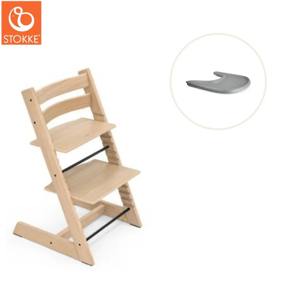 Stokke® / Tripp Trapp® Højstol inkl. tray - eg natur/grå-Børn Højstole Med Tilbehør