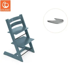 Stokke® / Tripp Trapp® Højstol inkl. tray - fjord blå/grå-Børn Højstole Med Tilbehør