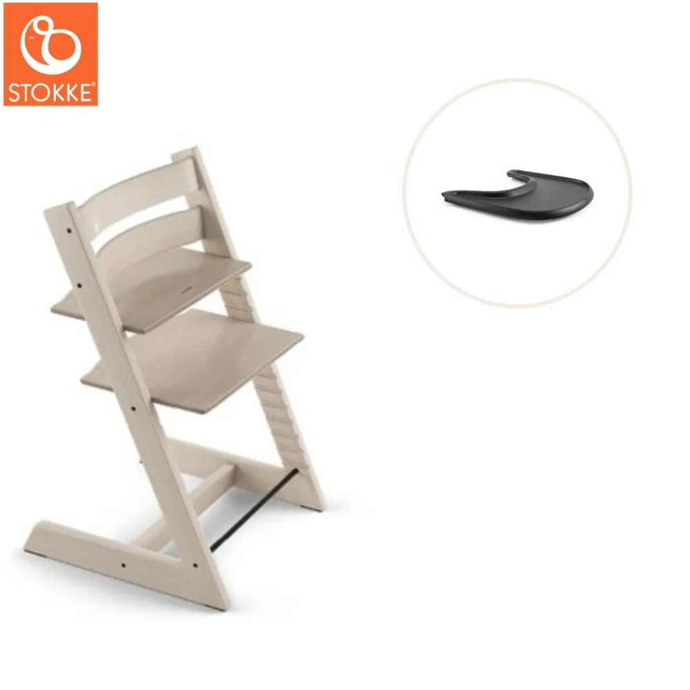 Stokke® / Tripp Trapp® Højstol inkl. tray - whitewash/sort-Børn Højstole Med Tilbehør