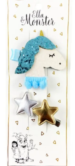 Ella & Monster Hårclips Big Romantic Unicorn Star Blue- Festtøj & Tilbehør