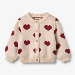 Wheat Jacquard Cardigan Hjerte - Offwhite Melange- Juletøj|Cardigans, Veste & Trøjer