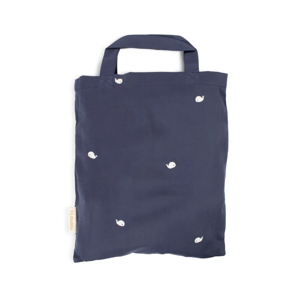 Filibabba Junior sengetøj - Midnight med broderet Christian hval-Børn Sengetøj