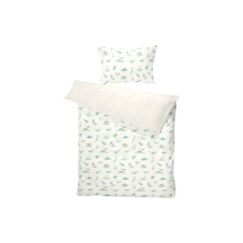 All By Voss Junior sengetøj, Dino Green/Beige 100x140 cm-Børn Sengetøj